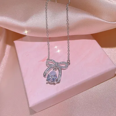 Sparkling Bowknot Ring Earrings Necklace Set (4 pcs)